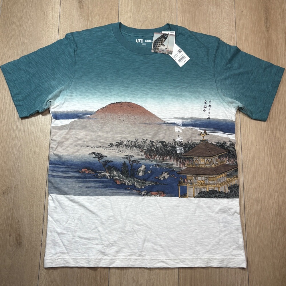 Uniqlo UT Ukiyo-e MFA Boston Japanese Print Utagawa T-Shirt Teal White Large NWT